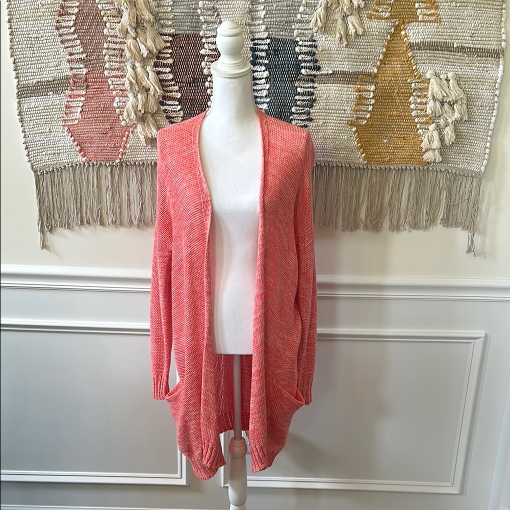 Women's Coral Open-Front Sweater with Pockets